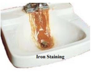 Reddish iron staining in a sink