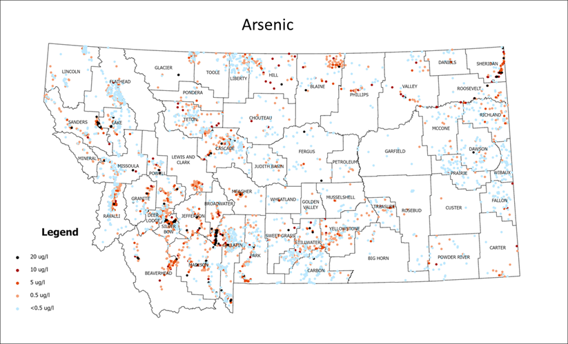 Map showing arsenic concentrations across Montana.