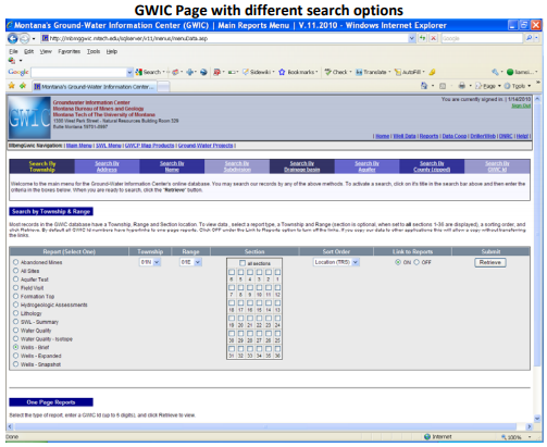 GWIC page with different search options